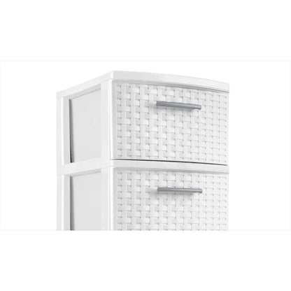 3 Drawer Woven Tower, White
