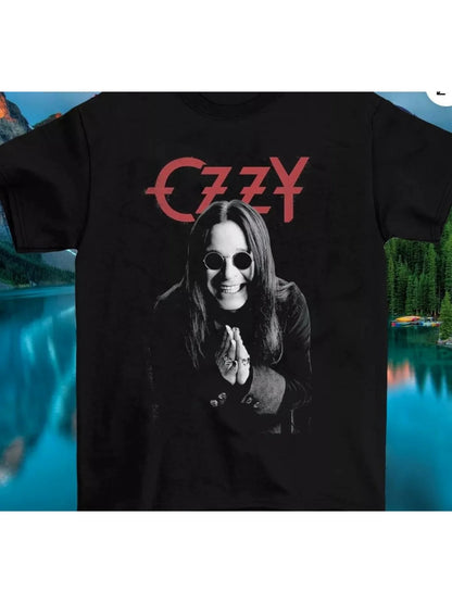 Crew Neck Tee with Red "Ozzy" Design, Perfect for Fans