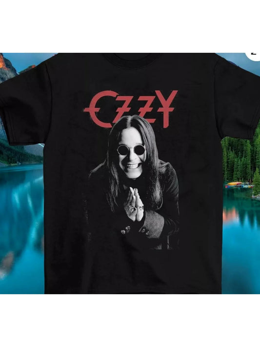 Crew Neck Tee with Red "Ozzy" Design, Perfect for Fans