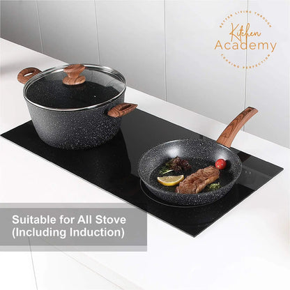 - 30 Piece Black Granite Cooking Pans Set, Non Stick