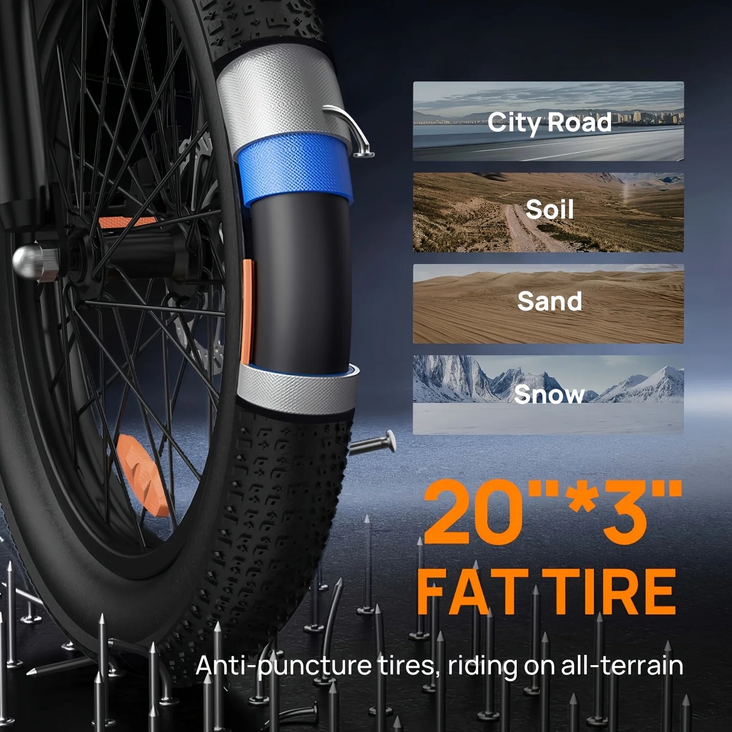 20MPH, 20''X3" Fat Tire, 7-Speed E-Bike with Dual Disc Brake