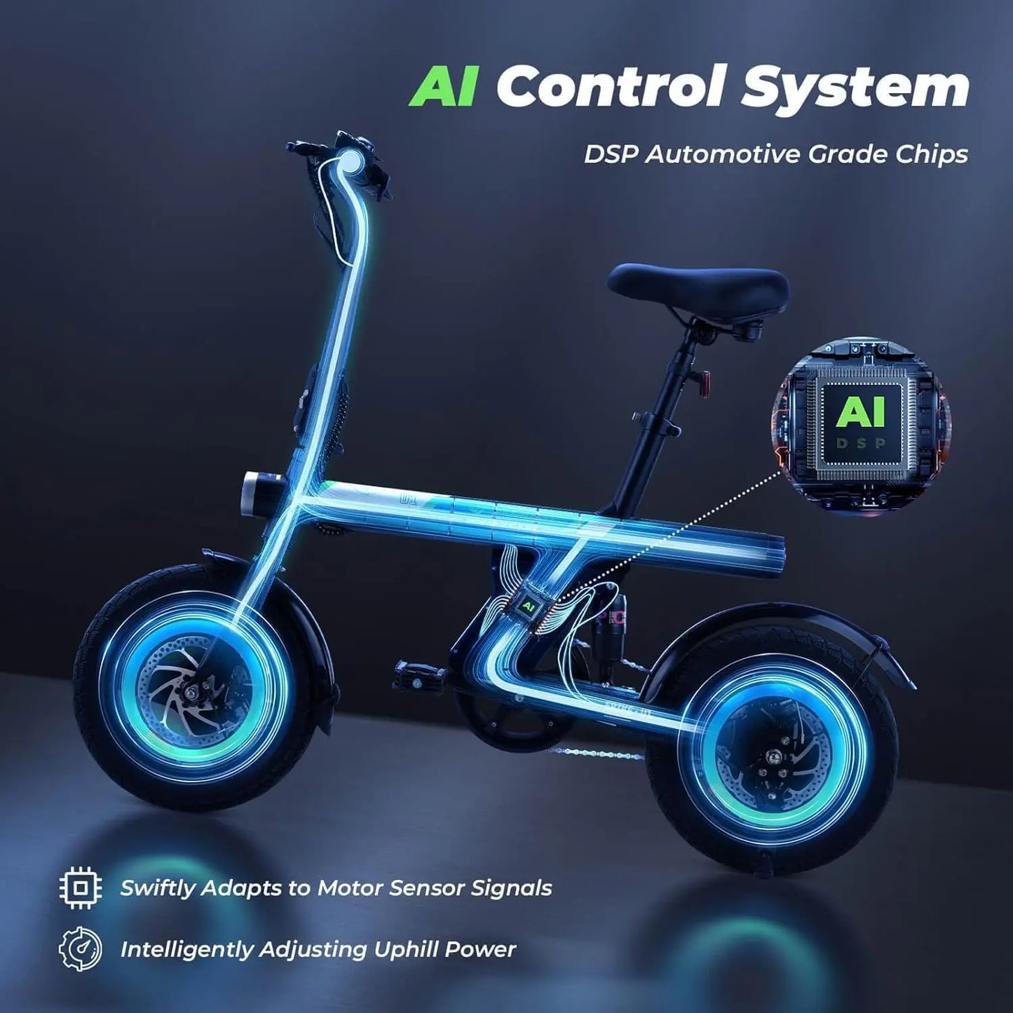 500W Motor, 20 mph Folding E-bike, with Smart Uphill