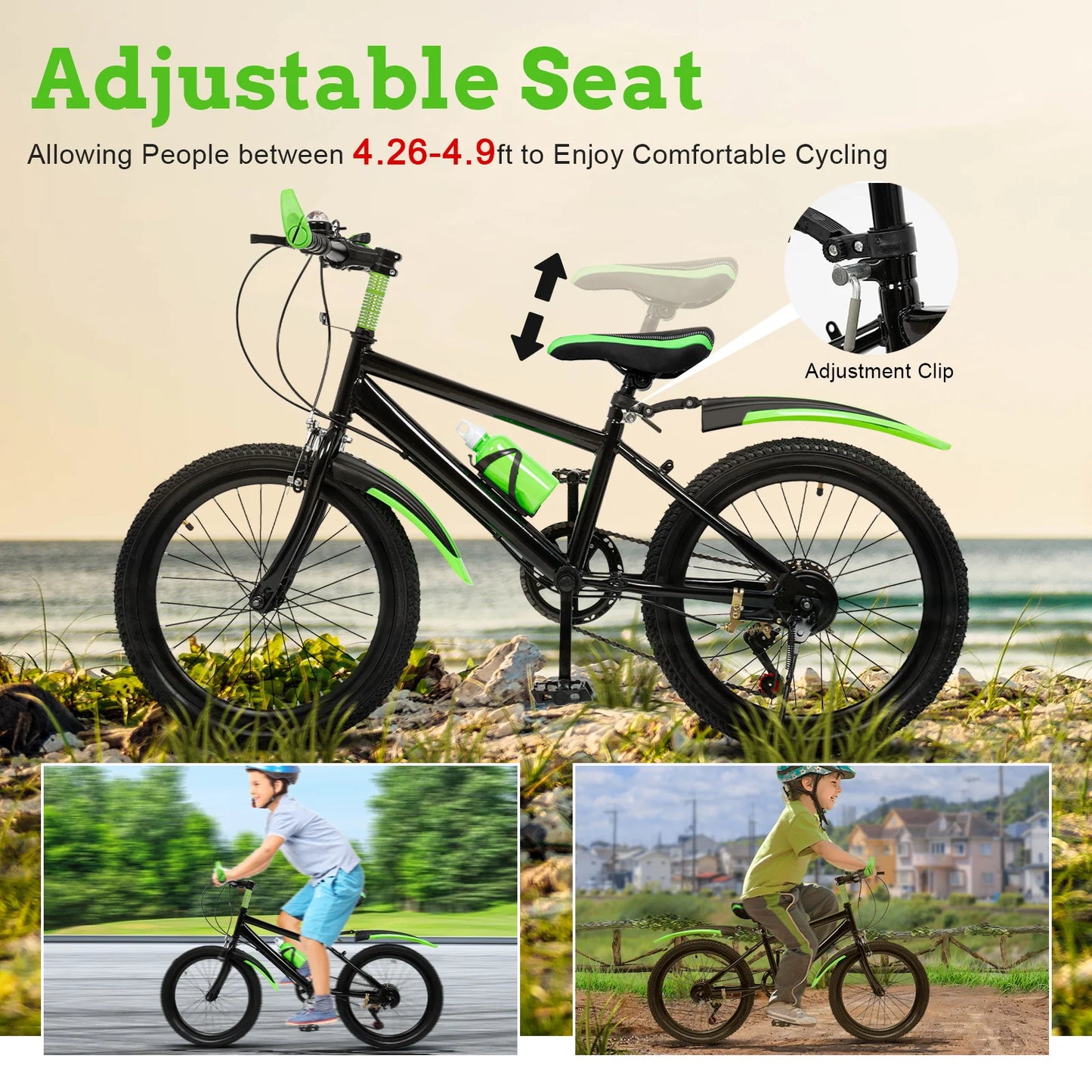 Kids Mountain Bike 7 Speeds Adjustable Height ,Double Disc Brake