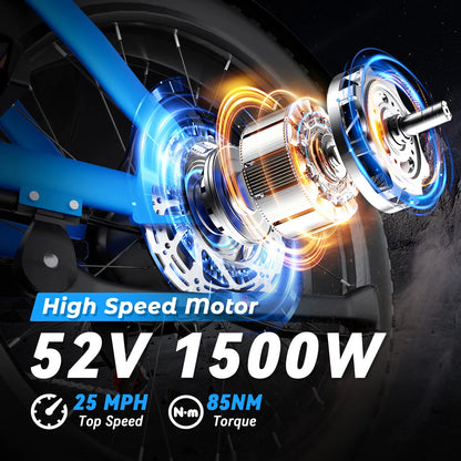 Electric Bike Motor, 32MPH Top Speed, 80-Mile Range, Removable Battery