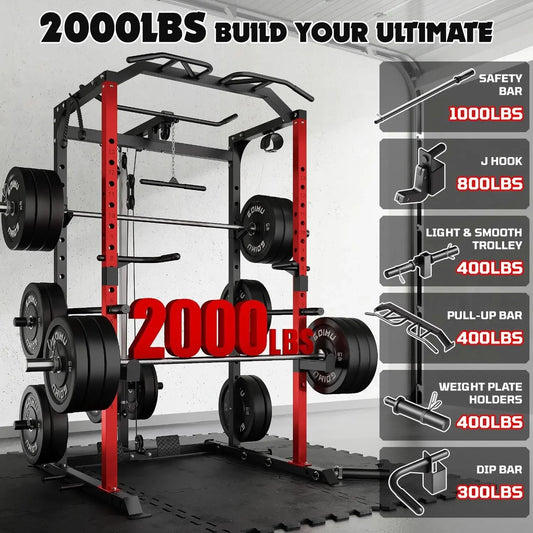 2000LBS Squat Rack with LAT Pulldown, Multi-Function