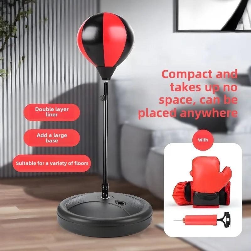 Adjustable children's boxing training set with 360° bounce punch ball