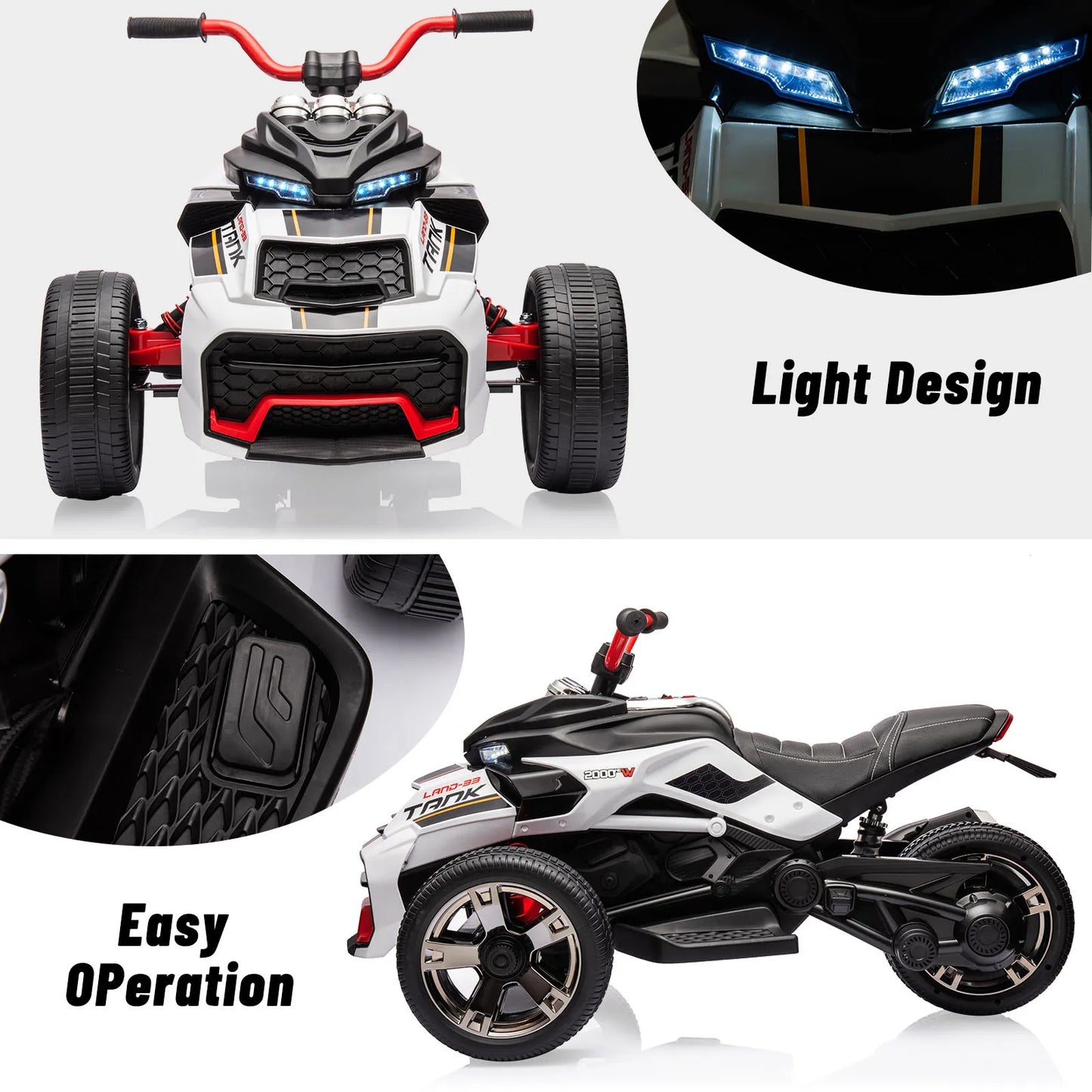Kids ATV, 3 Wheeler Motor Tricycle Rechargeable Battery-Powered