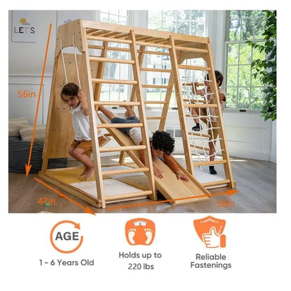 Indoor Playground 6-in-1 Jungle Gym Rock Climbing Wall, Rope Wall
