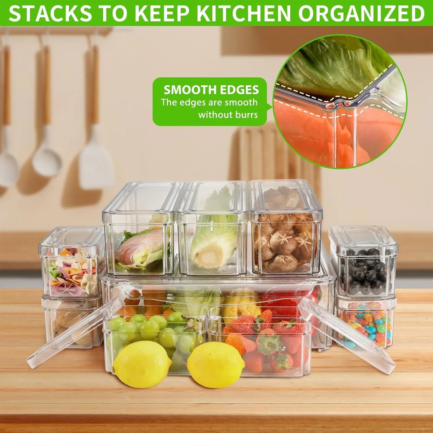 Refrigerator Storage Box With Lid Transparent