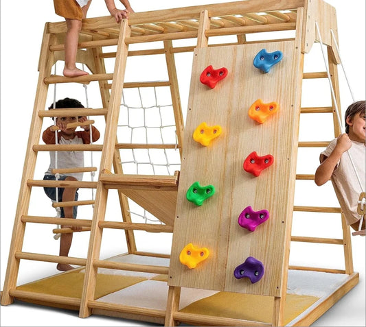 Indoor Playground 6-in-1 Jungle Gym Rock Climbing Wall, Rope Wall