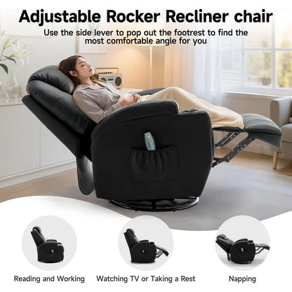 Recliner Rocking Chair with Massage and Heat, 360°