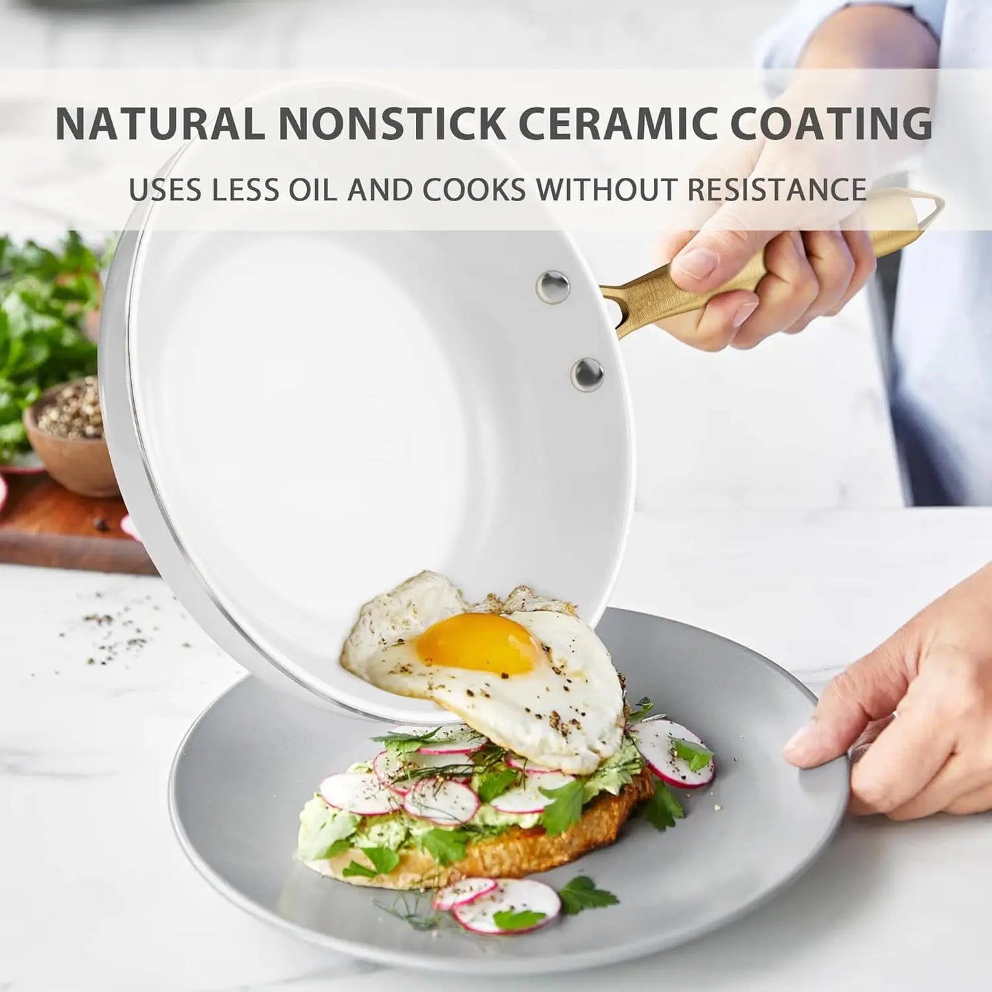 Non Stick - Ceramic Cookware Set with Cooking Utensils