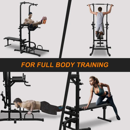 Dip Station with Bench Pull Up Bar Stand Adjustable Height