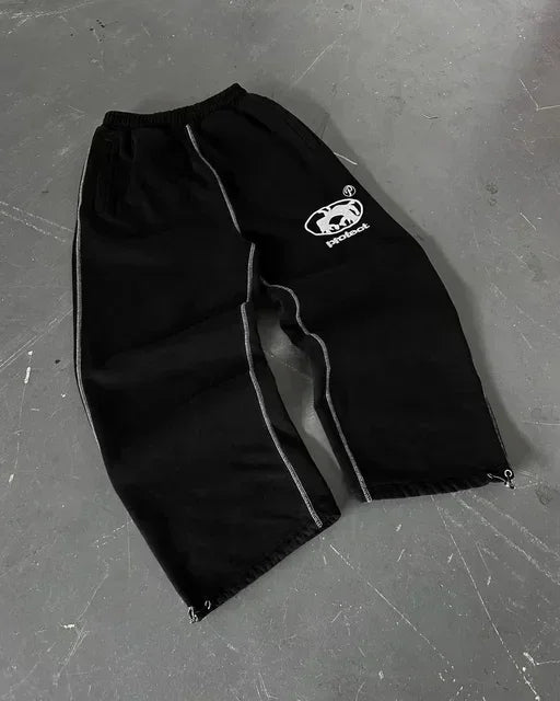 Letter Patch Retro Double Layer Design Baggy  Waist Jogging Pants