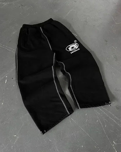 Letter Patch Retro Double Layer Design Baggy  Waist Jogging Pants