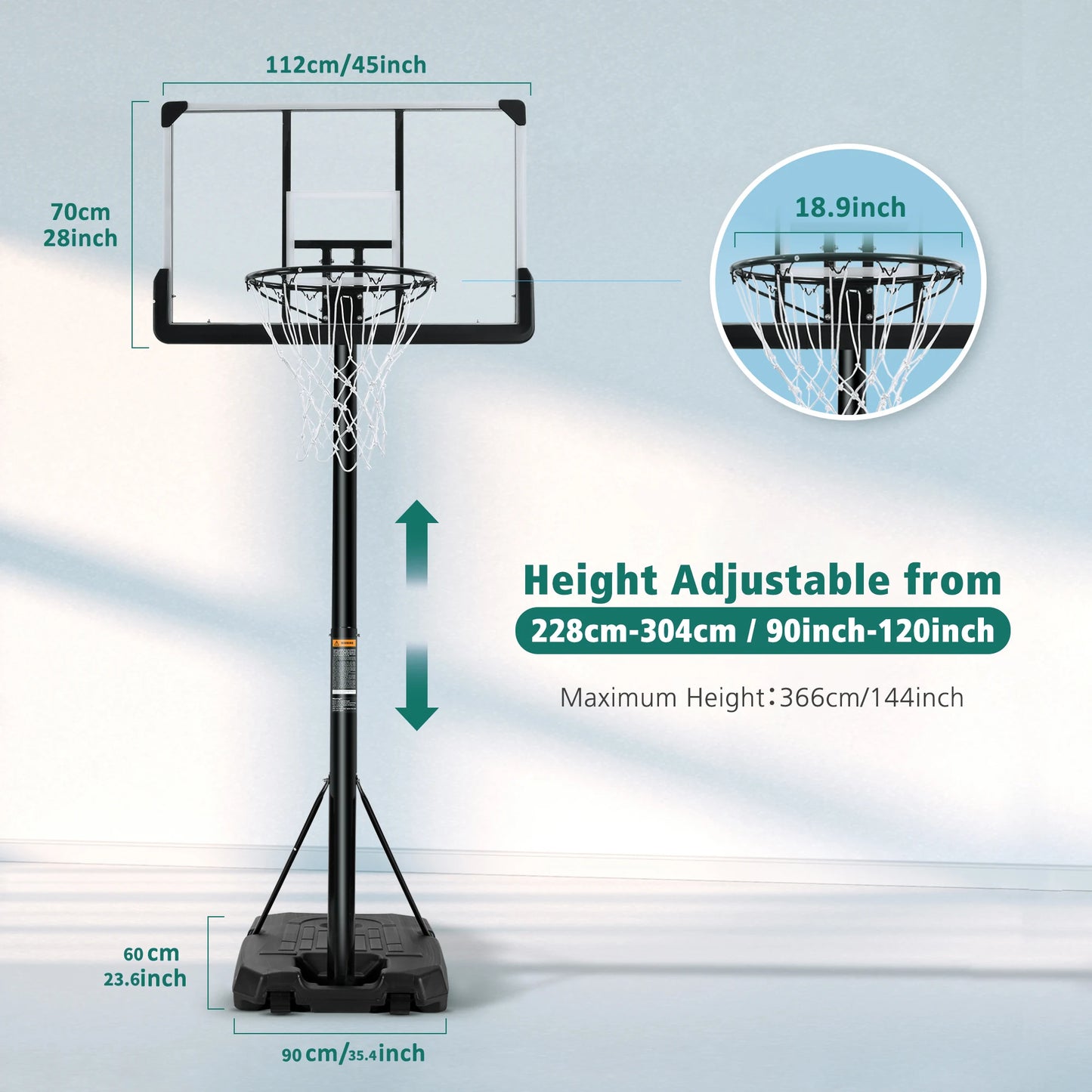 Portable Basketball Hoop 44 inch Adjustable 7 ft. 6 in..10 ft.