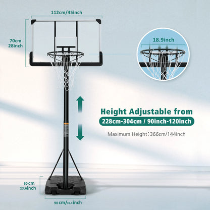 Portable Basketball Hoop 44 inch Adjustable 7 ft. 6 in..10 ft.