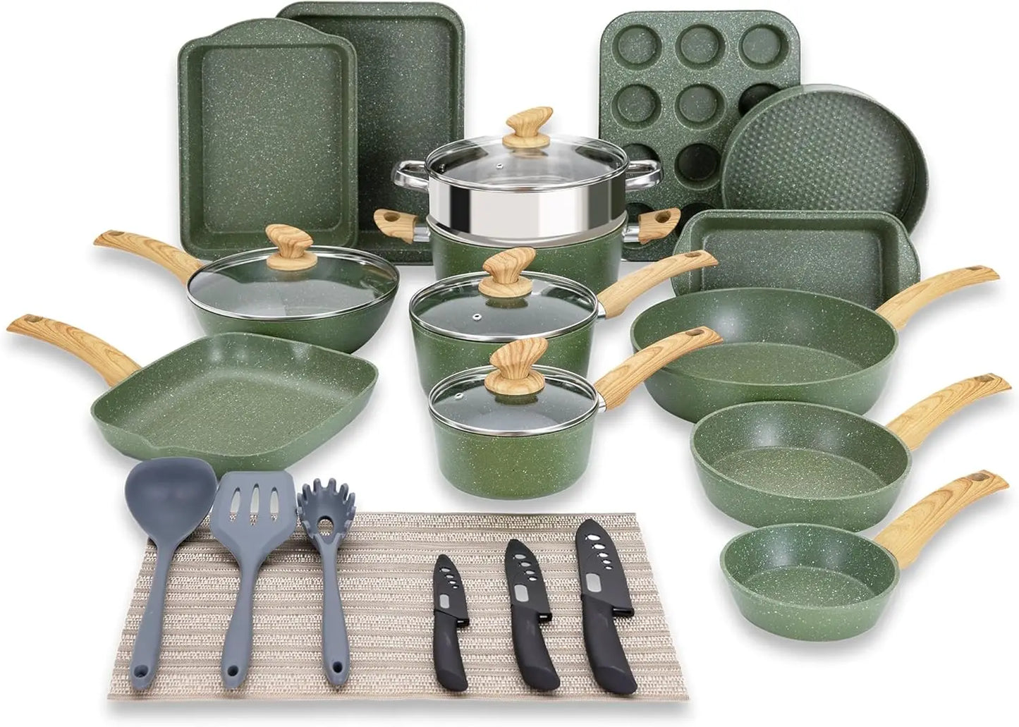- 30 Piece Black Granite Cooking Pans Set, Non Stick