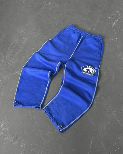 Letter Patch Retro Double Layer Design Baggy  Waist Jogging Pants