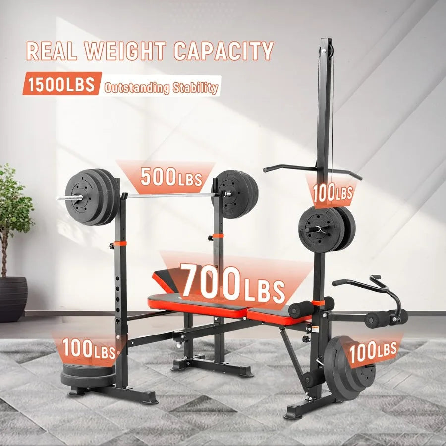 Adjustable Weight Bench with Lat Pulldown and Leg Extension
