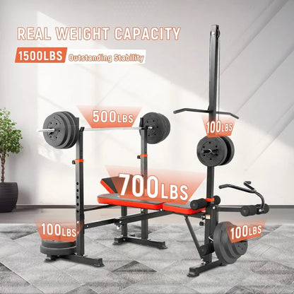 Adjustable Weight Bench with Lat Pulldown and Leg Extension