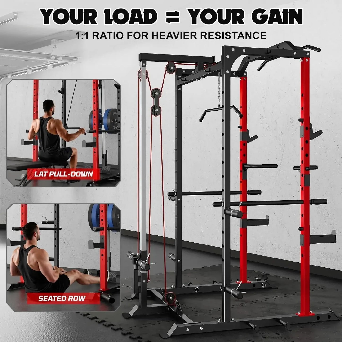 2000LBS Squat Rack with LAT Pulldown, Multi-Function