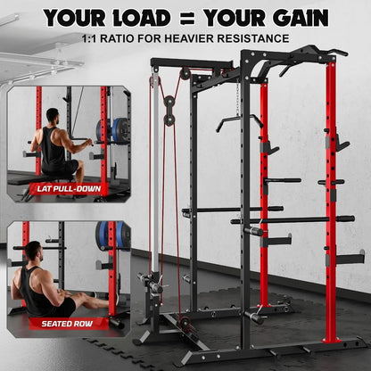 2000LBS Squat Rack with LAT Pulldown, Multi-Function