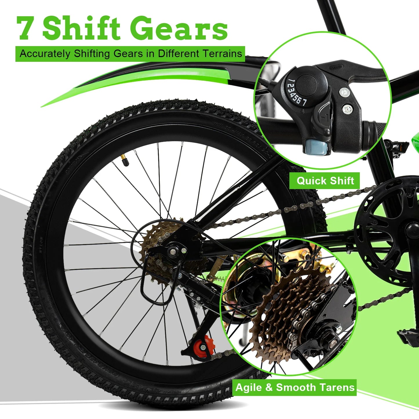 Kids Mountain Bike 7 Speeds Adjustable Height ,Double Disc Brake