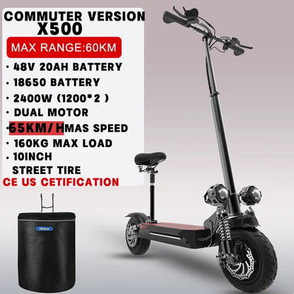 1200W-6000W Dual Motor E-Scooter  11" Off Road Tire