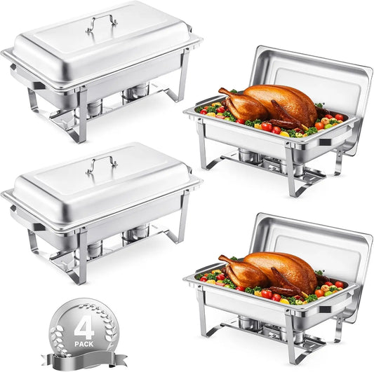 Stainless Steel Chafer with 4 Full Size Pans, with Lid