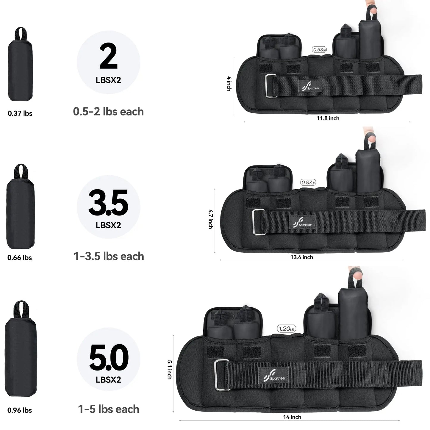 Sportneer Adjustable Wrist and ankle weights 1-10lbs Gym Fitness