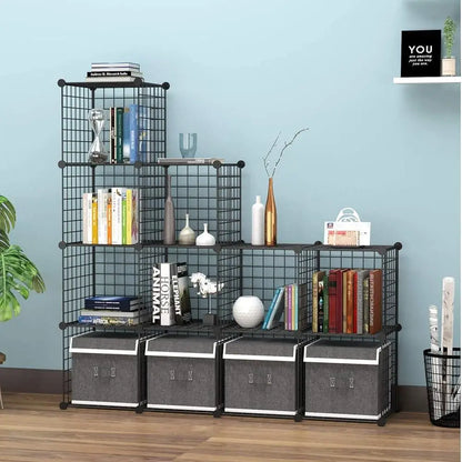 12-Cube Modular Shelving Metal Grid Storage Bins Durable