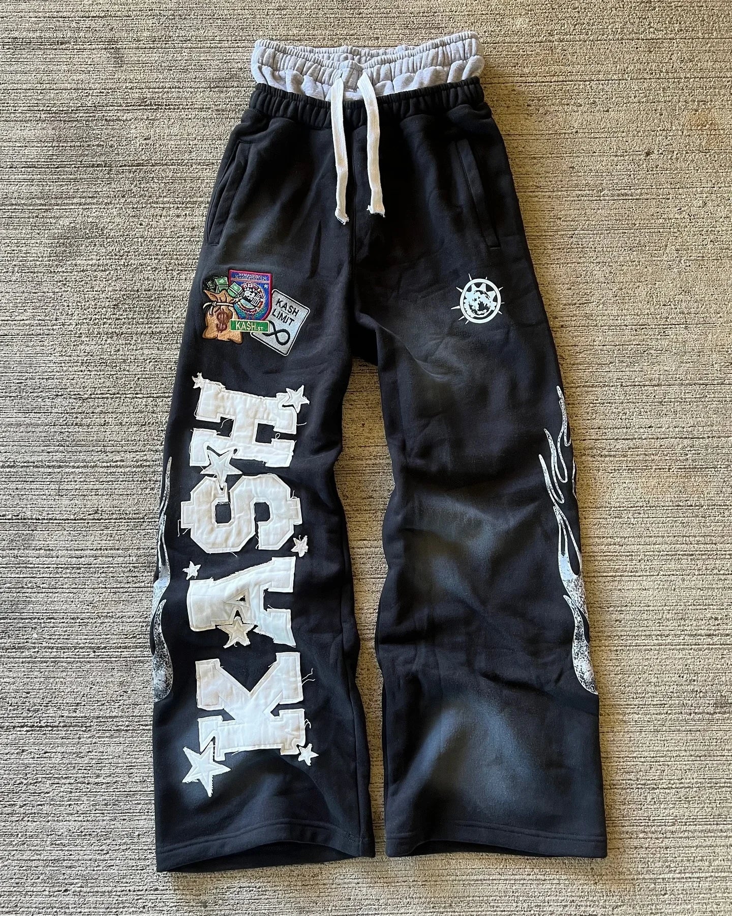 Letter Patch Retro Double Layer Design Baggy  Waist Jogging Pants