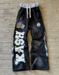Letter Patch Retro Double Layer Design Baggy  Waist Jogging Pants