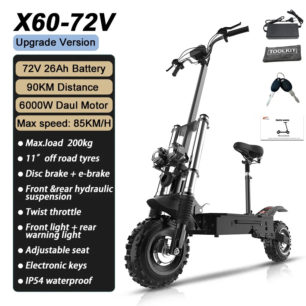 1200W-6000W Dual Motor E-Scooter  11" Off Road Tire