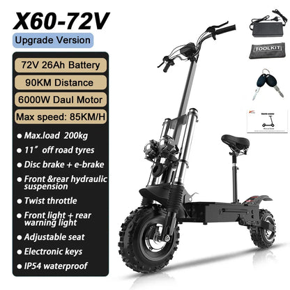 1200W-6000W Dual Motor E-Scooter  11" Off Road Tire