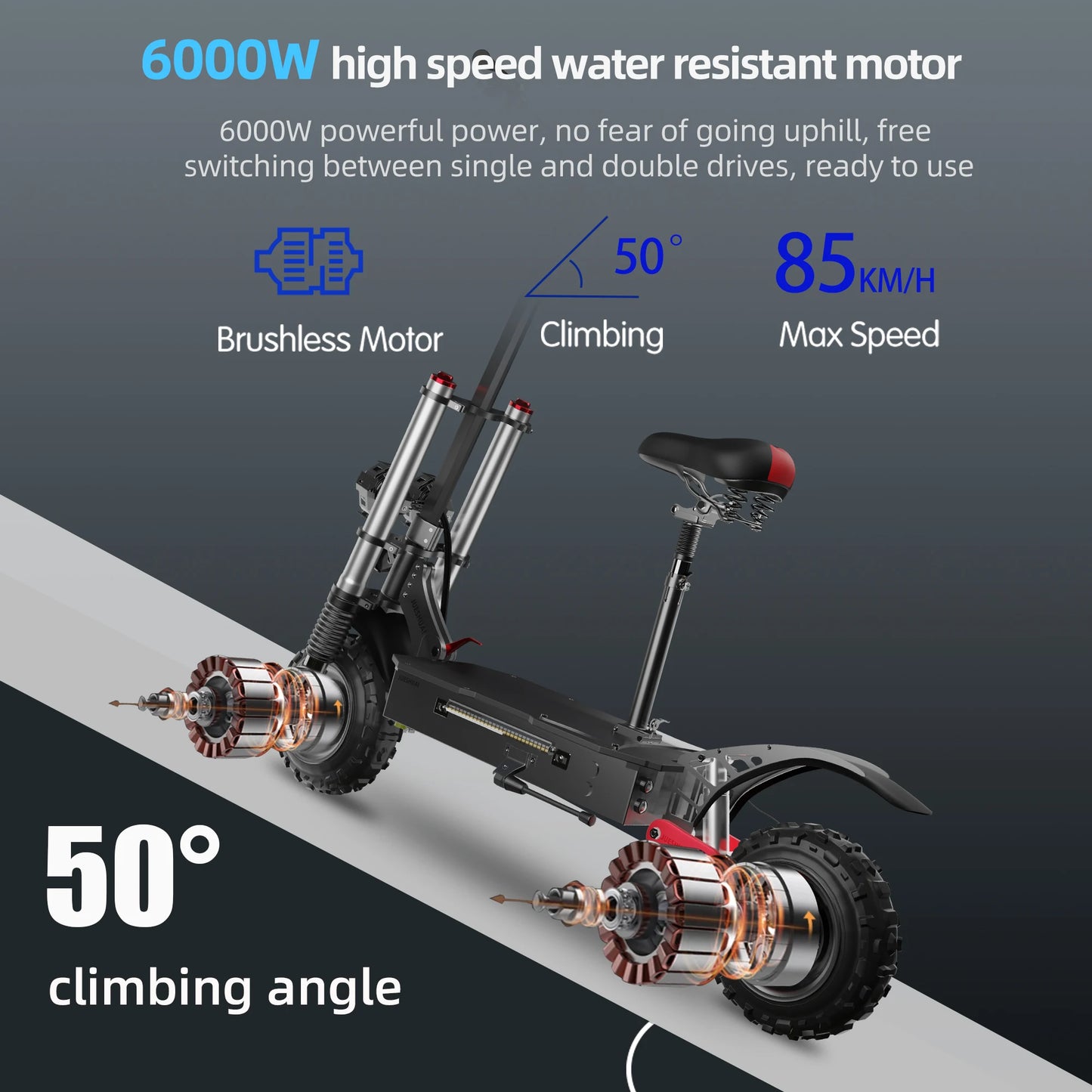 1200W-6000W Dual Motor E-Scooter  11" Off Road Tire