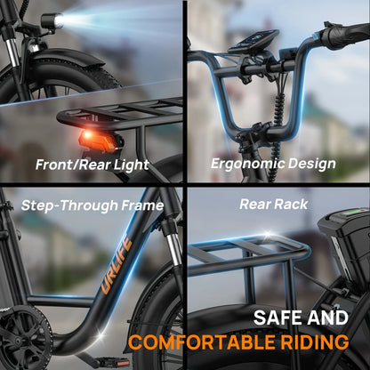20MPH, 20''X3" Fat Tire, 7-Speed E-Bike with Dual Disc Brake