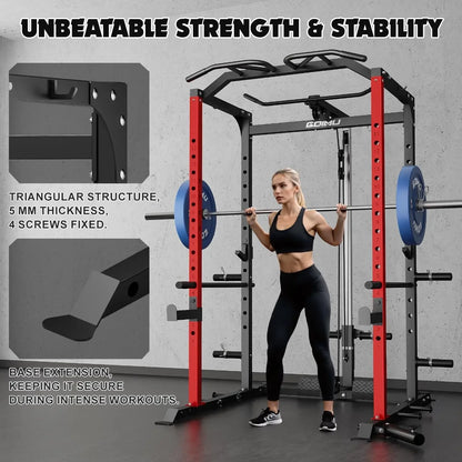 2000LBS Squat Rack with LAT Pulldown, Multi-Function