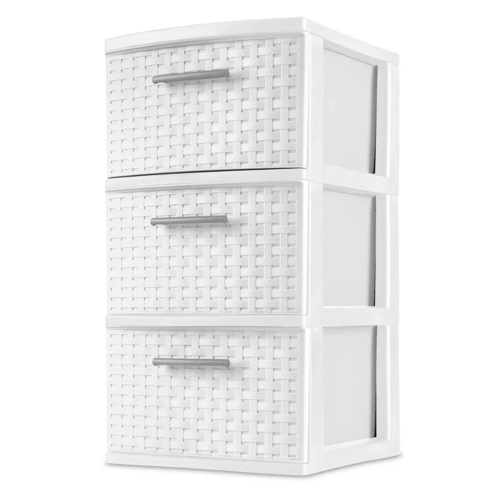 3 Drawer Woven Tower, White