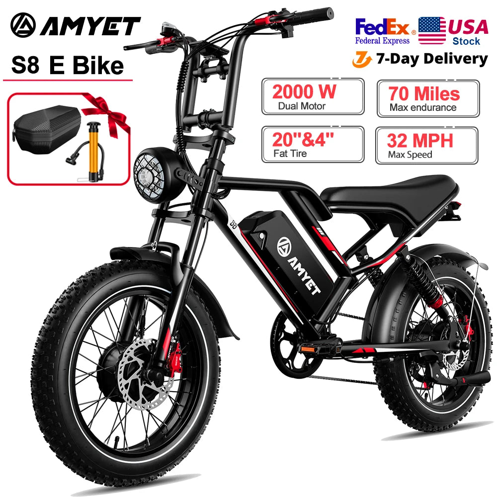 Adults  2000W Dual Motor  20" Electric E Bikes Mountain Moped