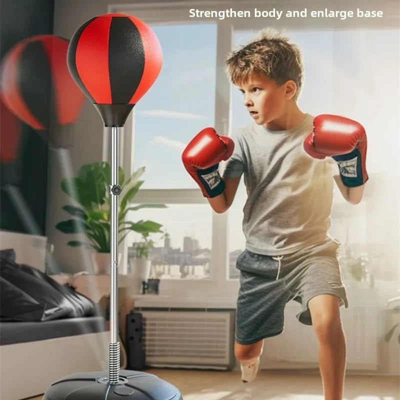 Adjustable children's boxing training set with 360° bounce punch ball