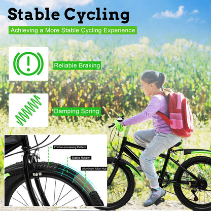 Kids Mountain Bike 7 Speeds Adjustable Height ,Double Disc Brake
