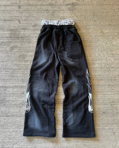 Letter Patch Retro Double Layer Design Baggy  Waist Jogging Pants