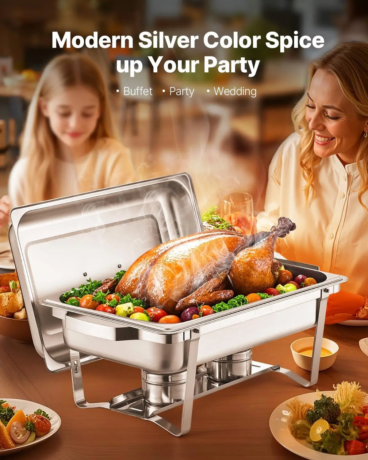 Stainless Steel Chafer with 4 Full Size Pans, with Lid