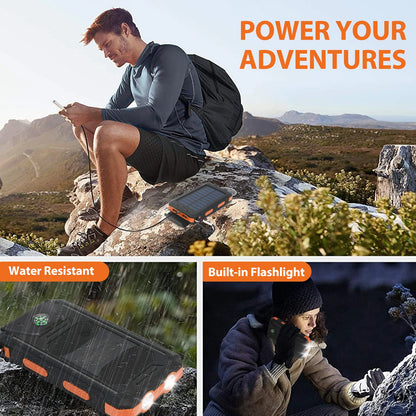 Solar Power Bank Waterproof  2 LED Light Flashlight For Cell IPhone