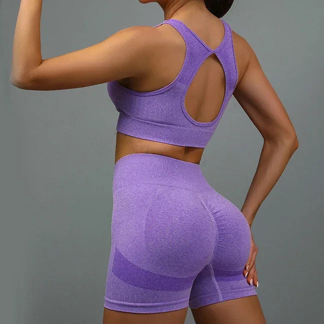 2 Pcs Yoga Set Women Hollow Back Sports Bra+Hip
