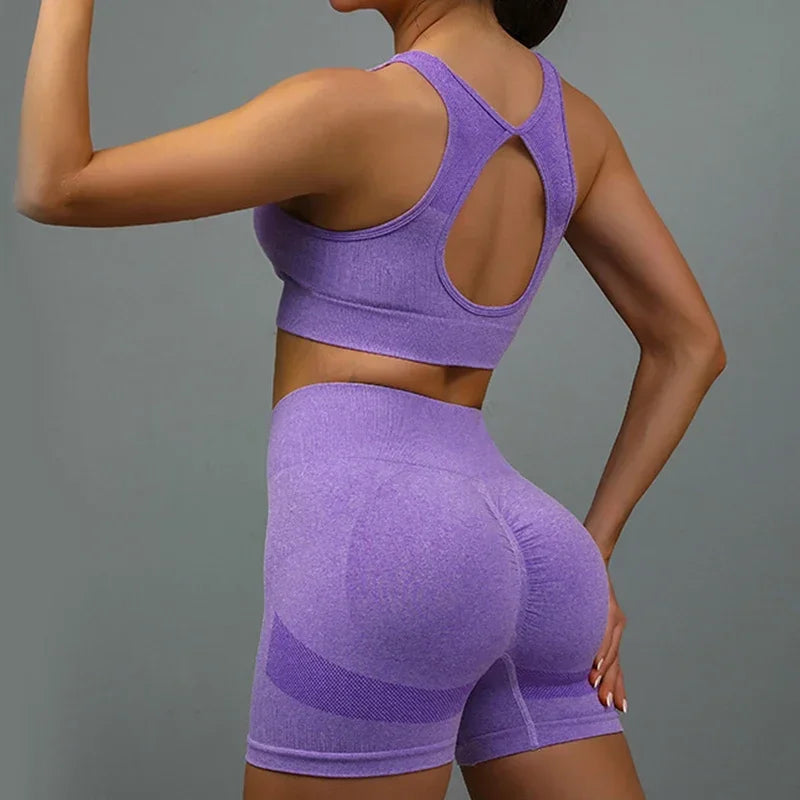 2 Pcs Yoga Set Women Hollow Back Sports Bra+Hip