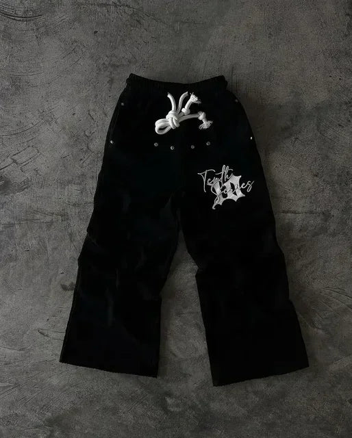 Letter Patch Retro Double Layer Design Baggy  Waist Jogging Pants