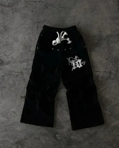 Letter Patch Retro Double Layer Design Baggy  Waist Jogging Pants